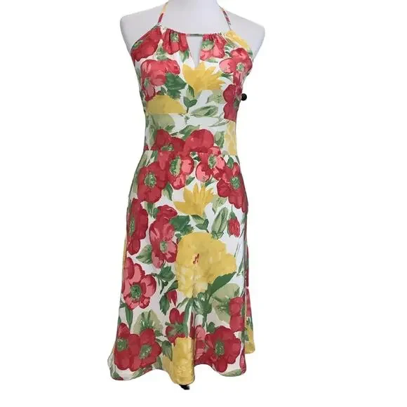 LOFT | Dresses | Ann Taylor Loft 0 Silk Floral Halter Dress Sz 0 Fits Size  04 | Poshmark